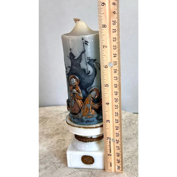 Vintage Blue Gold Christmas Nativity Scene Candle w/ Holder Unburned Handcrafted - Picture 10 of 12